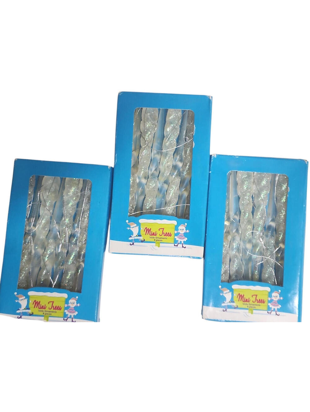 3 Pks Shalom International Corp. Mini Trees 8 Twisted Icicle Ornaments 90's NOS